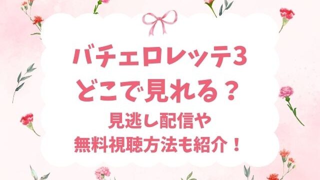 バチェロレッテ3 どこで見れる？ 見逃し配信や無料視聴方法も紹介！